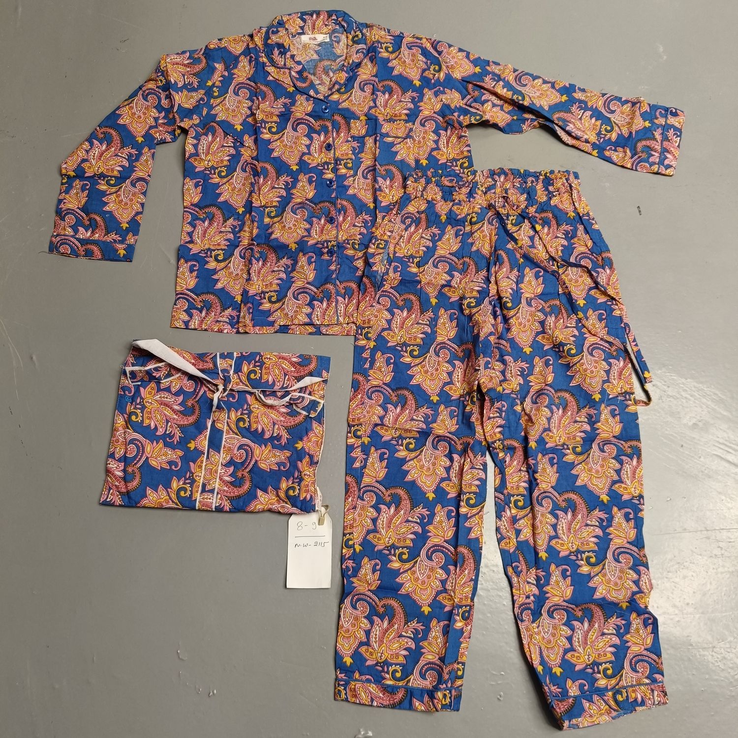 8-9 Year Full Sleeves Full Collar Neck Cotton Blue Pajamas Set