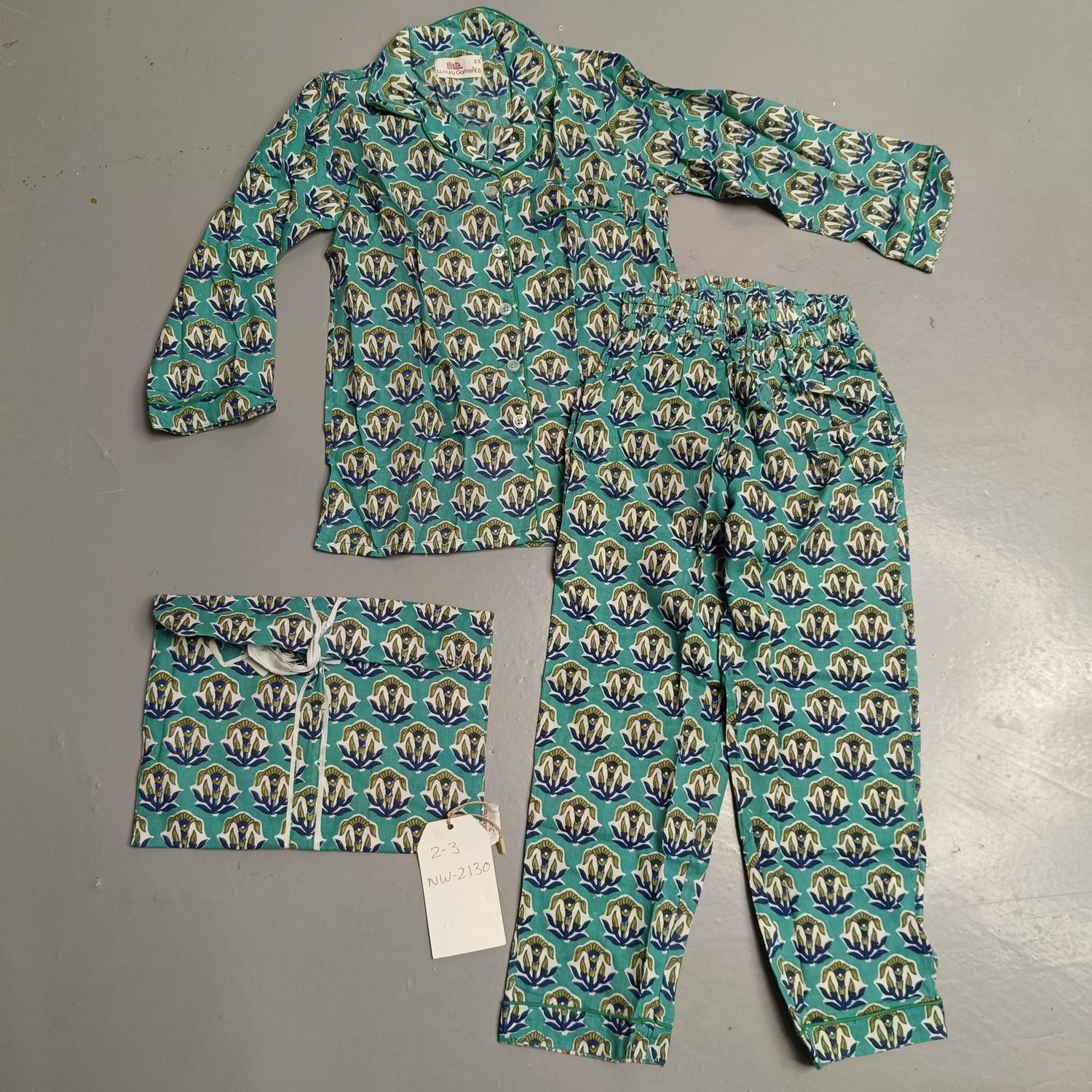 2-3 Year Cotton Full Sleeves Shirt Collar Neck Full Pajama Set