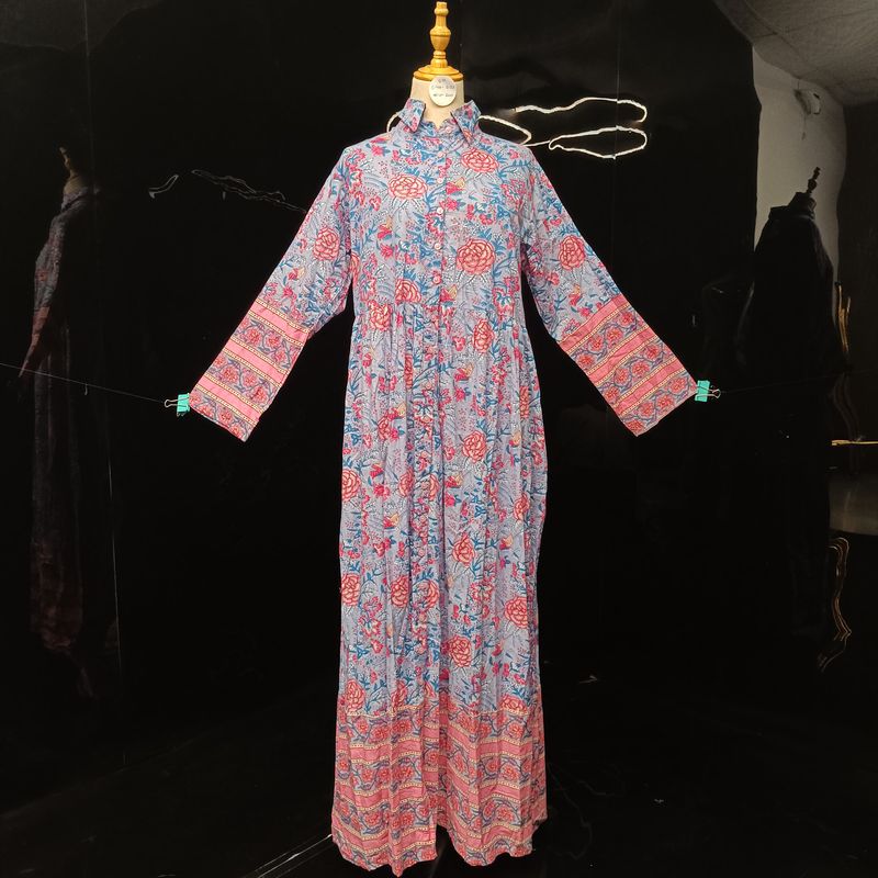 S-M Ana Printed Cotton Dress 57" Long Jalabiya