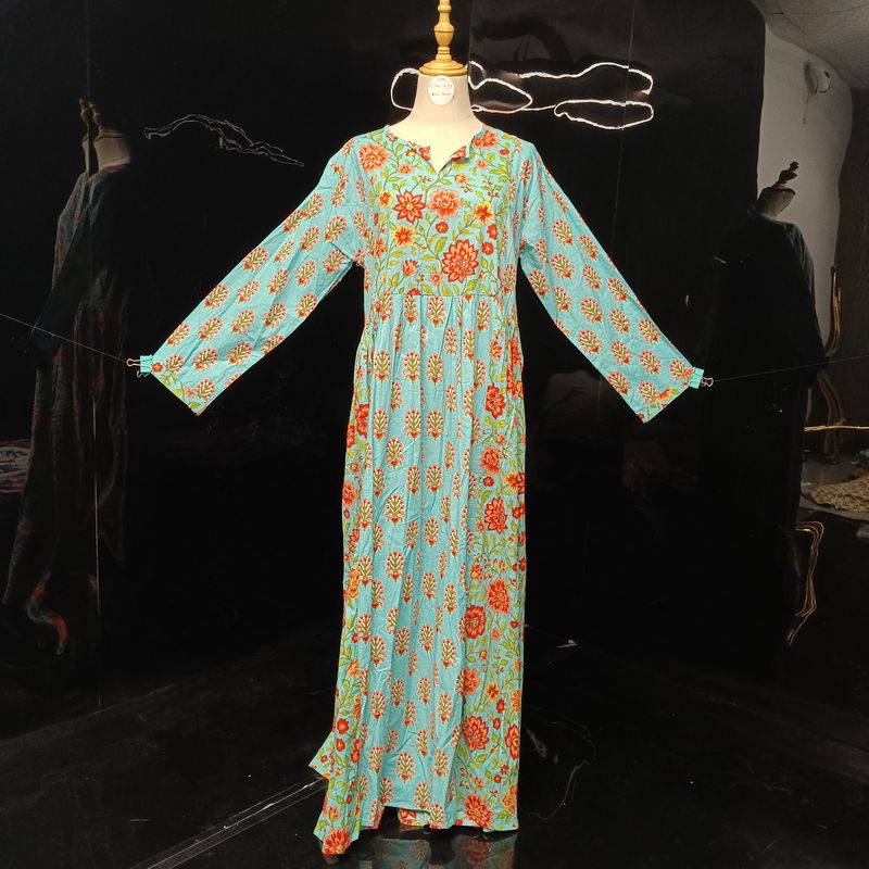 S/M Heba Printed Cotton Dress 57" Long  Jalabiya