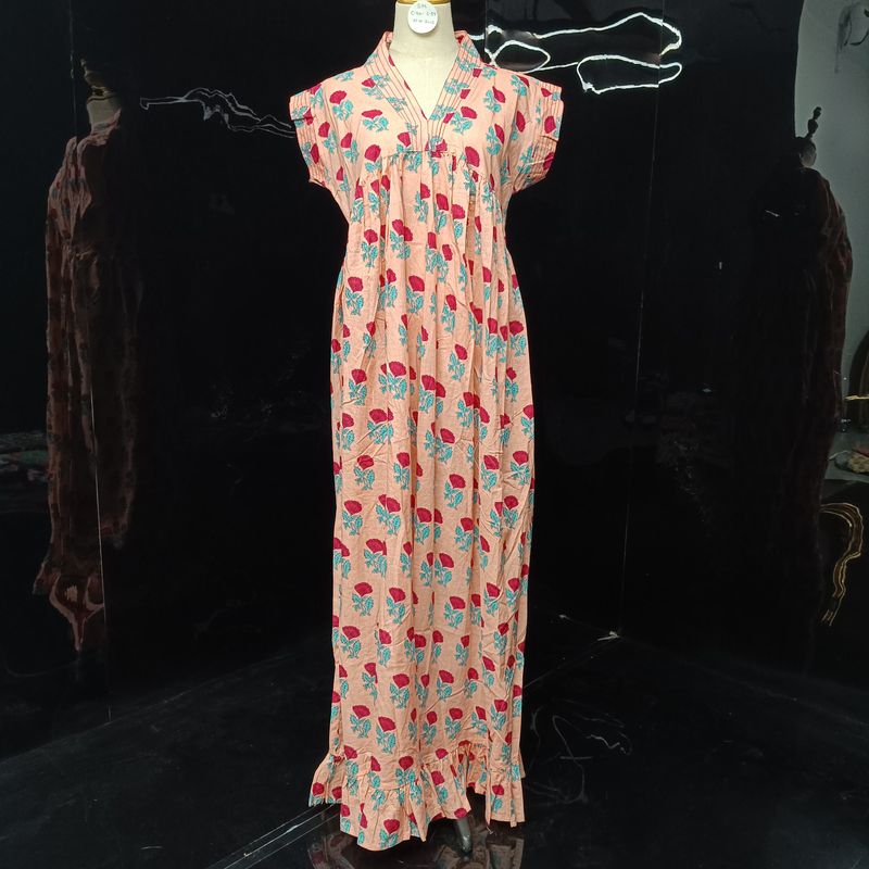 S-M Amani Printed Cotton Dress 57" Short Sleeves Jalabiya