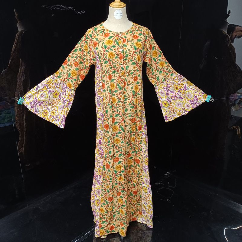 S/M Marry Blue Printed Cotton Dress 57" Long Jalabiya