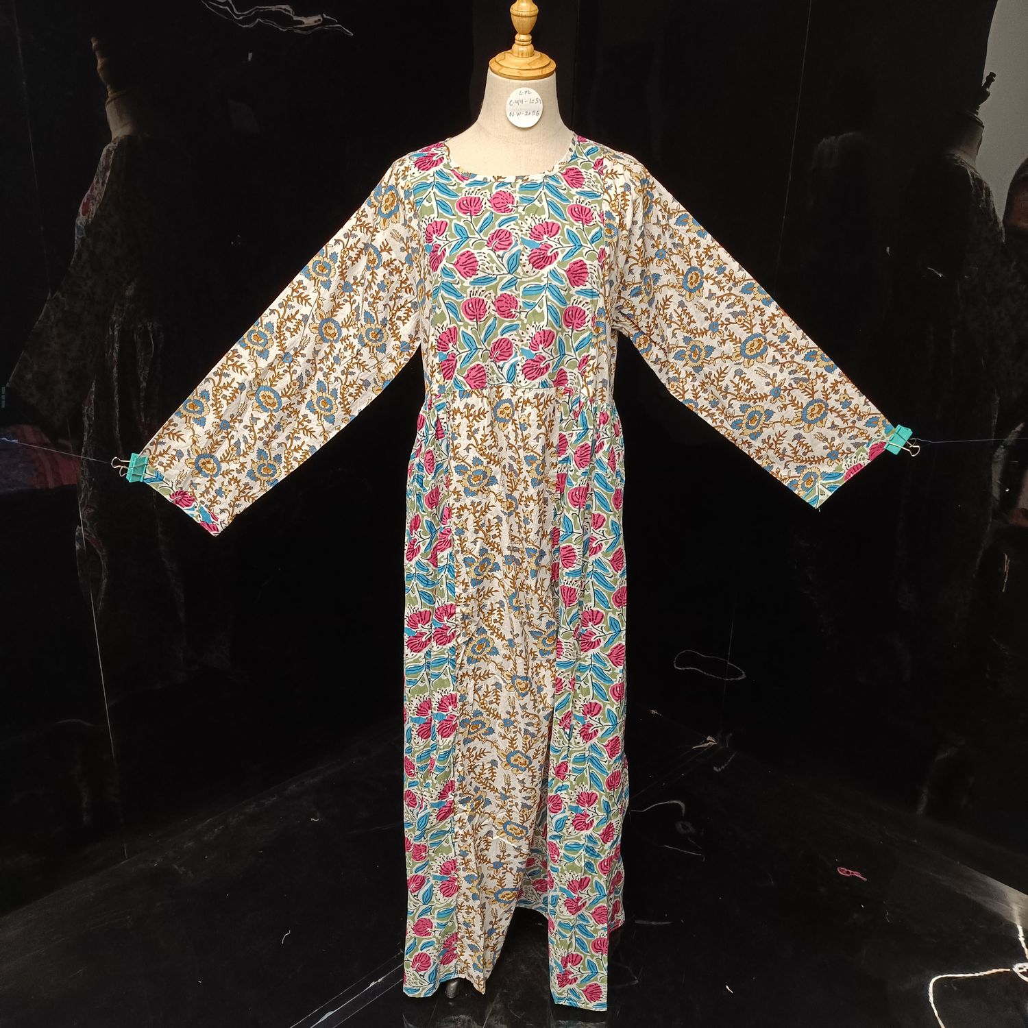 L/XL Heba Printed Cotton Dress 57" Long  Jalabiya