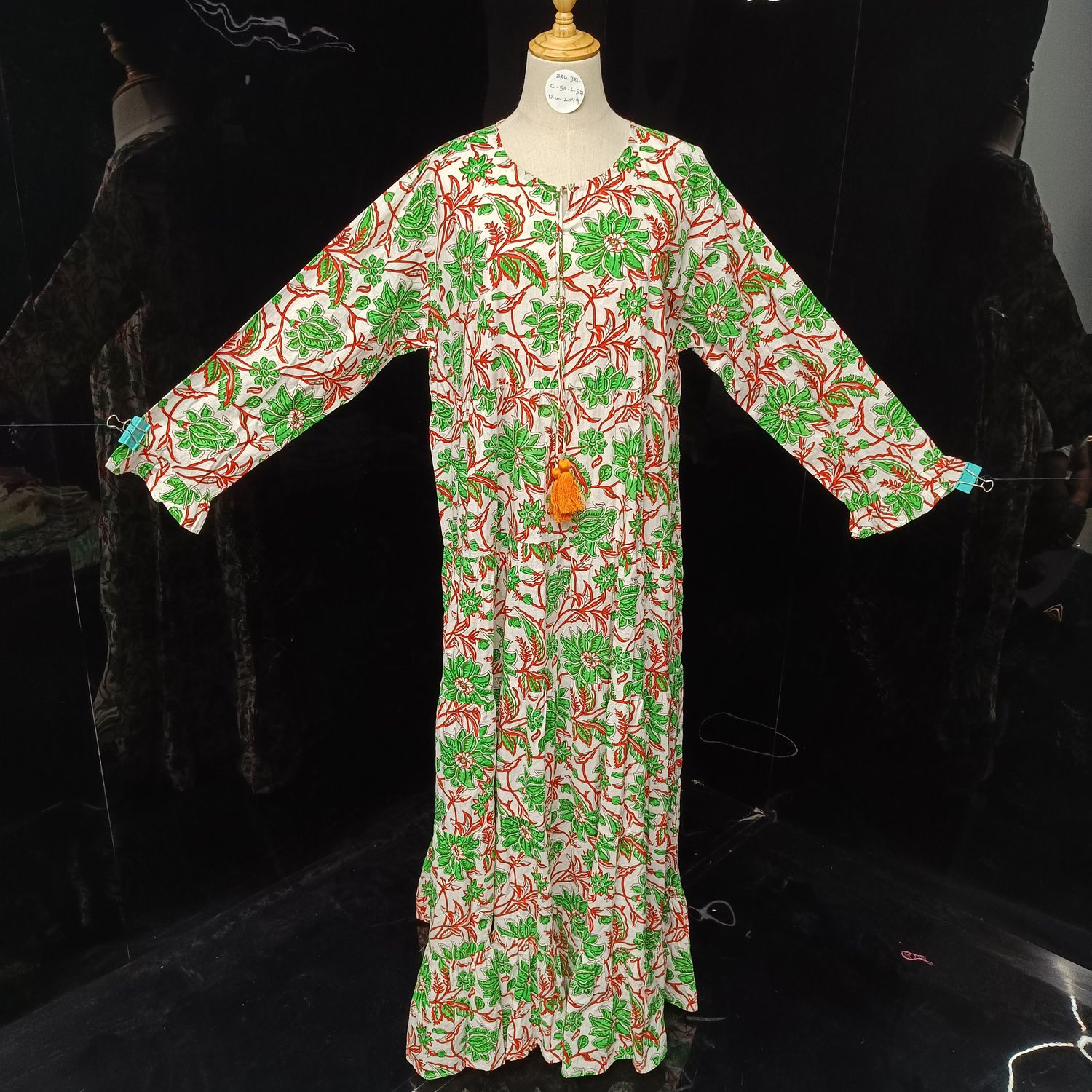 2XL/3XL Razia Printed Cotton Dress 56" Jalabiya