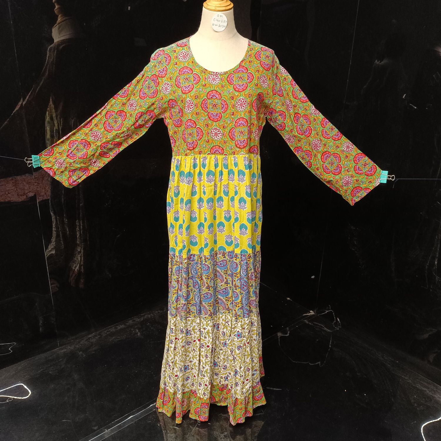 S/M Blue Layla Printed Cotton Dress 57" Long Jalabiya