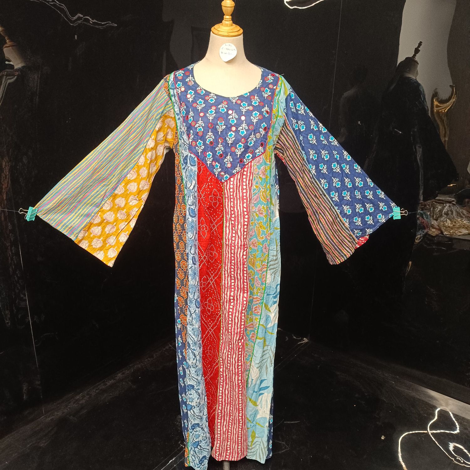 L-XL Malaysia Printed Cotton Dress 57" Long Jalabiya