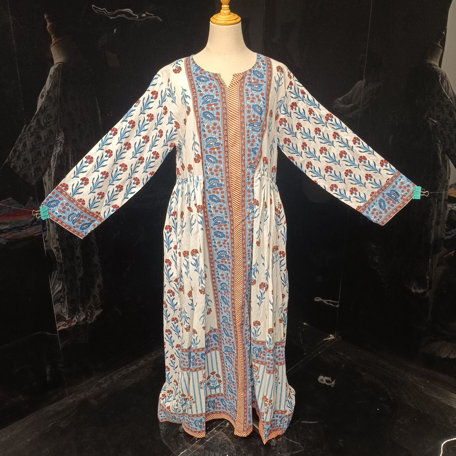 L/XL Bhopali Printed Cotton Dress 56" Long Jalabiya