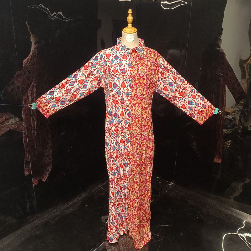L/XL Singapore  Printed Cotton Dress 57" Long Jalabiya