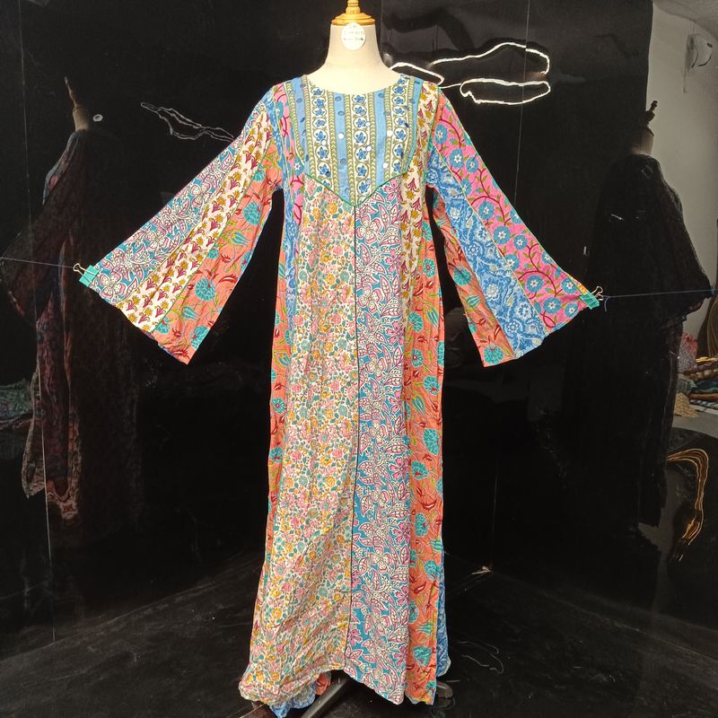 S/M Malaysia Printed Cotton Dress 57" Long Jalabiya