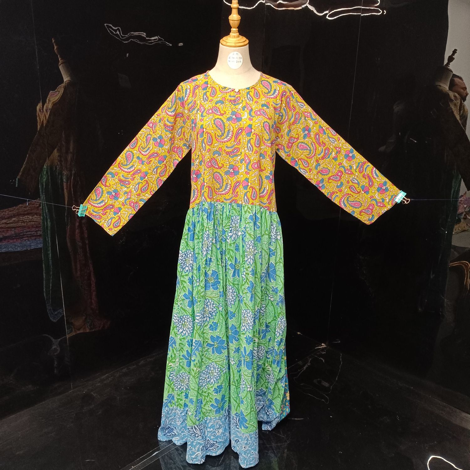 S-M Special Printed Cotton Dress 57" Long Sleeves Jalabiya