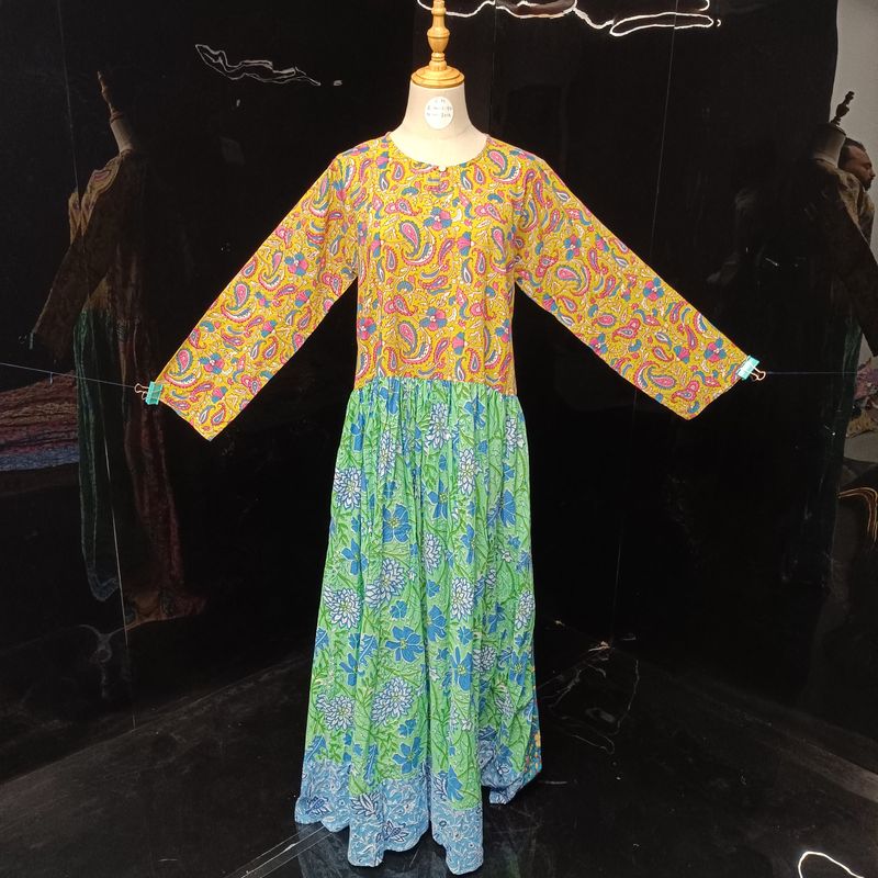 S-M Special Printed Cotton Dress 57" Long Sleeves Jalabiya