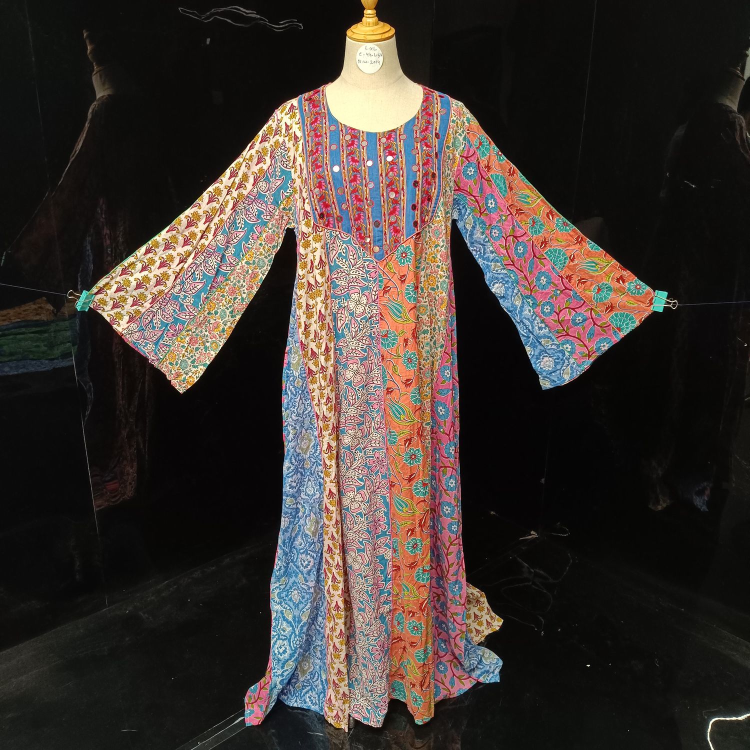 L-XL Malaysia Printed Cotton Dress 57" Long Jalabiya