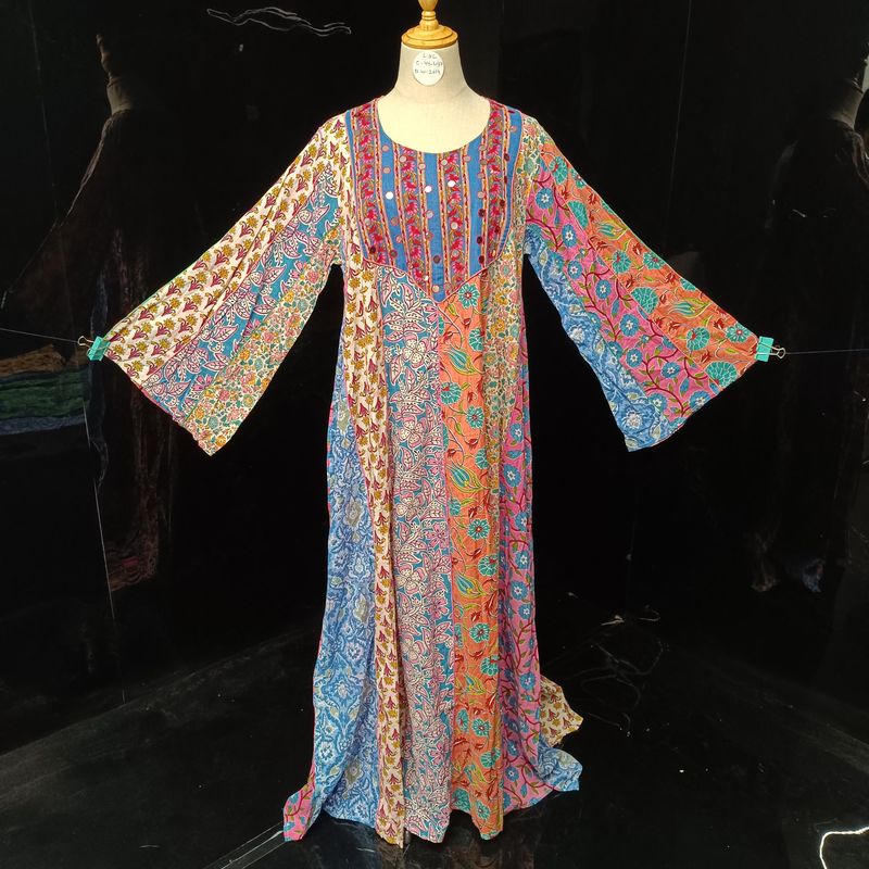 L-XL Malaysia Printed Cotton Dress 57" Long Jalabiya