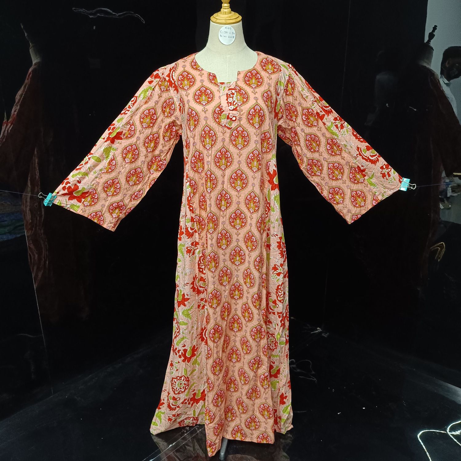 XS/S Goya Printed Cotton Dress 53"Long Sleeves Jalabiya