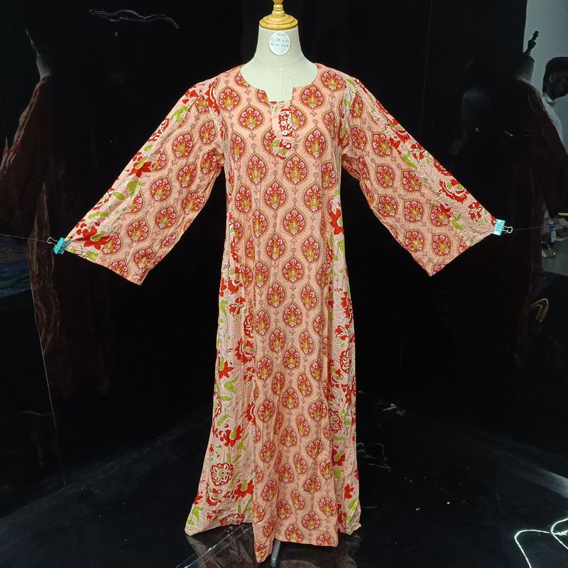 XS/S Goya Printed Cotton Dress 53"Long Sleeves Jalabiya