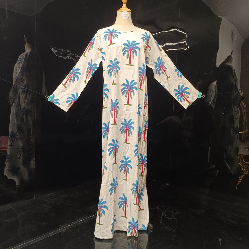 S/M Special Crestal Printed Cotton Dress 57" Long Jalabiya