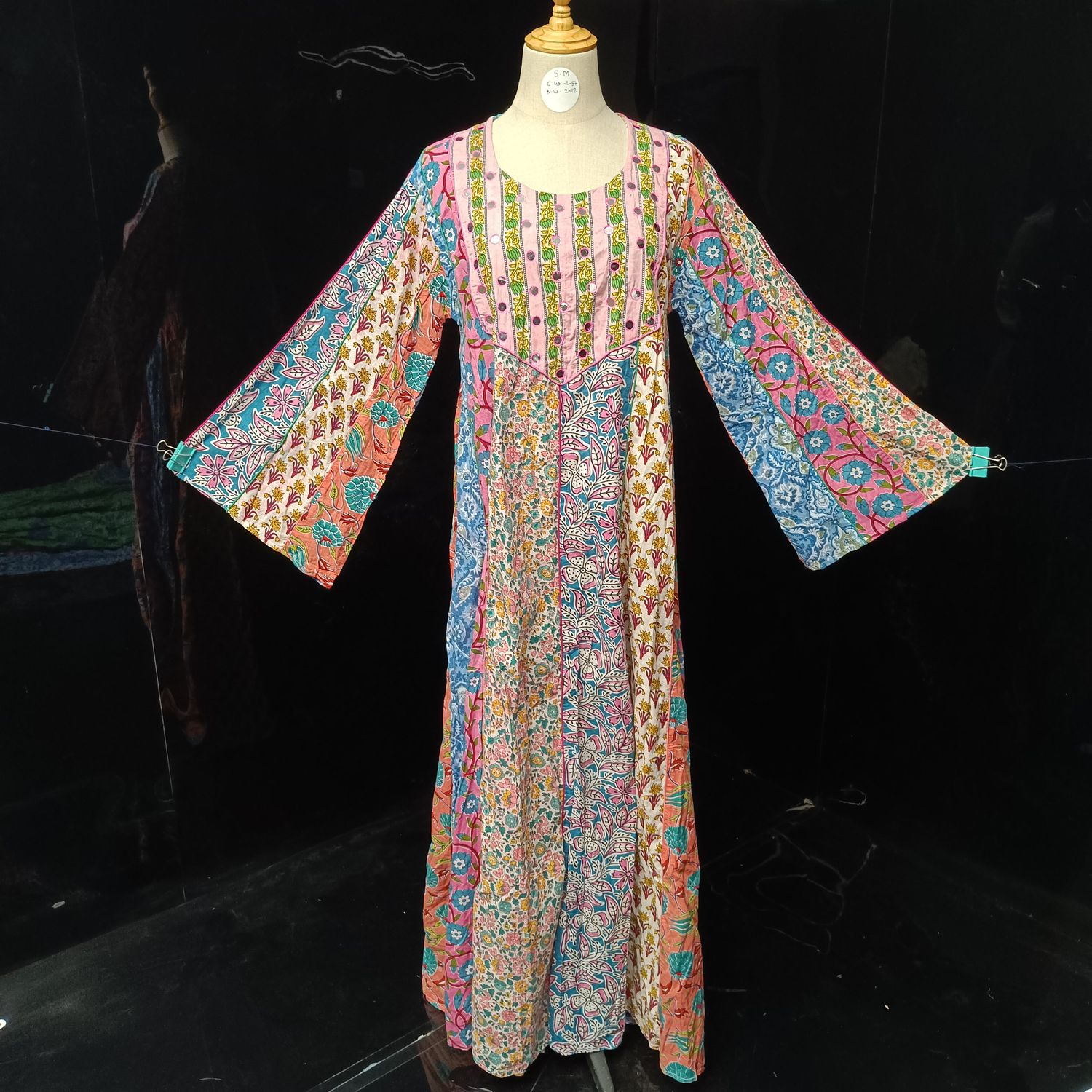 S/M Malaysia Printed Cotton Dress 57" Long Jalabiya