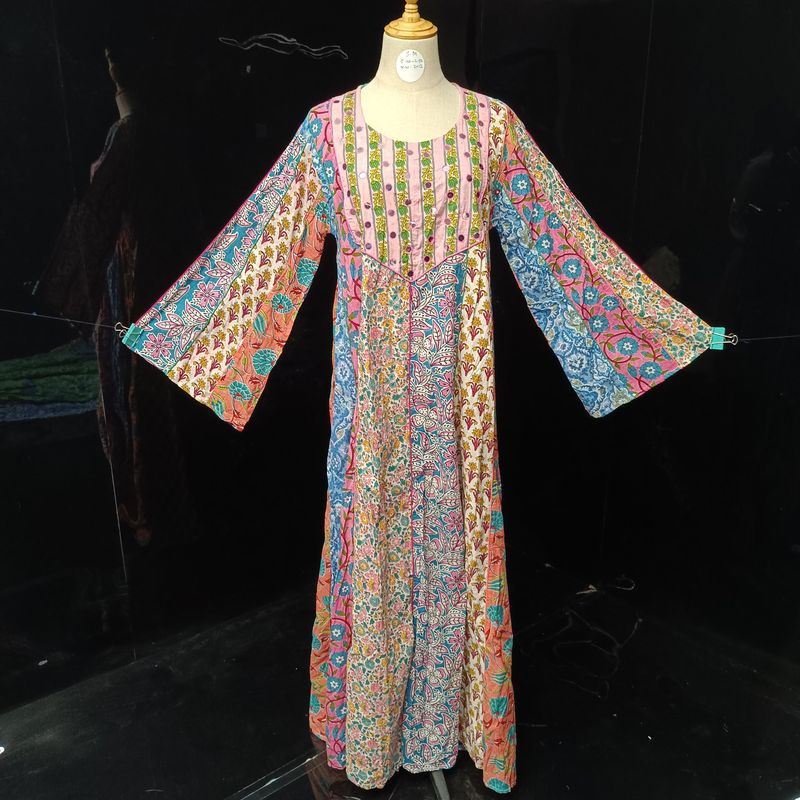 S/M Malaysia Printed Cotton Dress 57" Long Jalabiya
