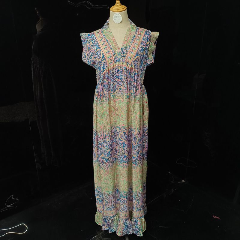 S/M Amani Silk Printed Dress 57" Long Jalabiya