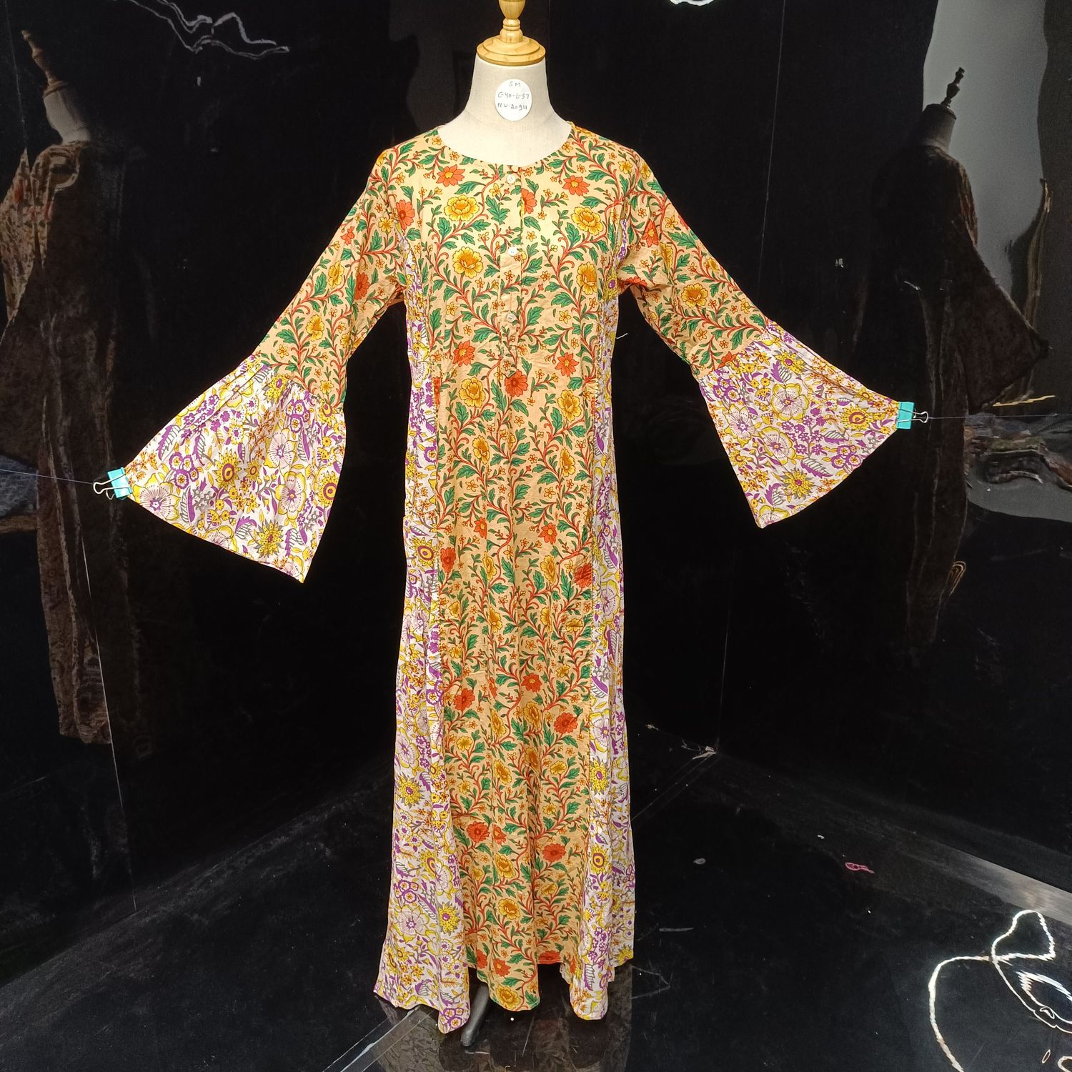 S/M Marry  Printed Cotton Dress 57" Long Jalabiya