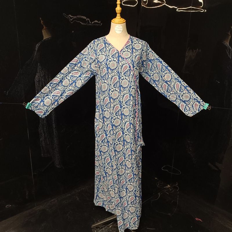 S/M Qifa Printed Cotton Dress 56" Long Jalabiyas