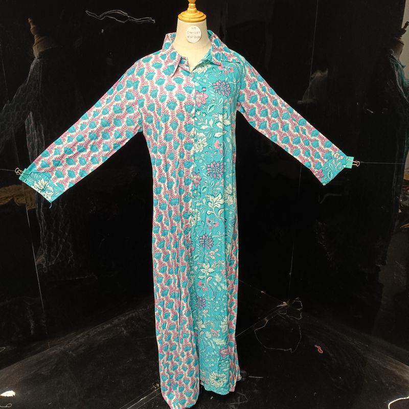 S/M Singapore  Printed Cotton Dress 57" Long Jalabiya