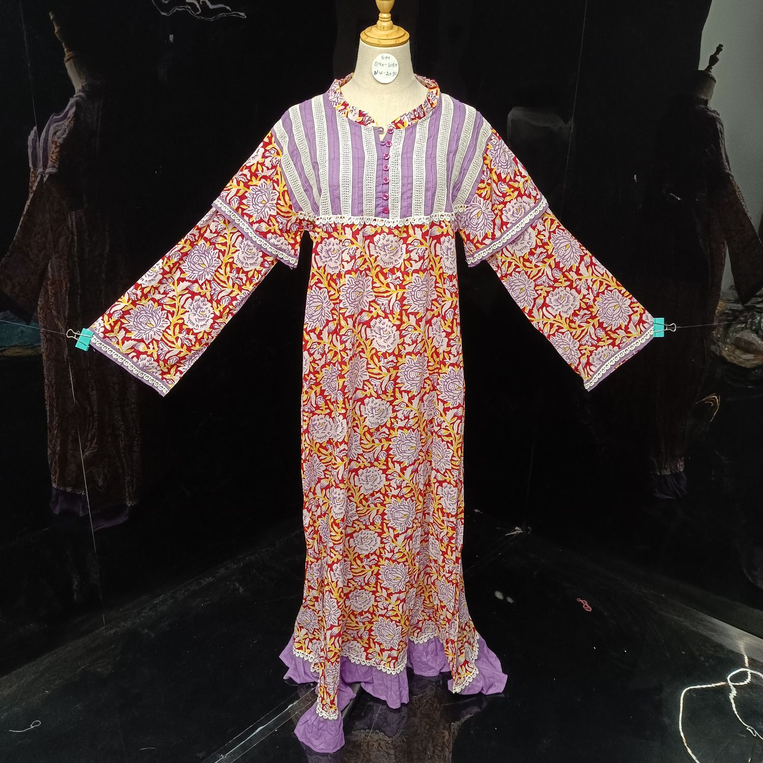 S-M Special Printed Cotton Dress 57" Long Sleeves Jalabiya