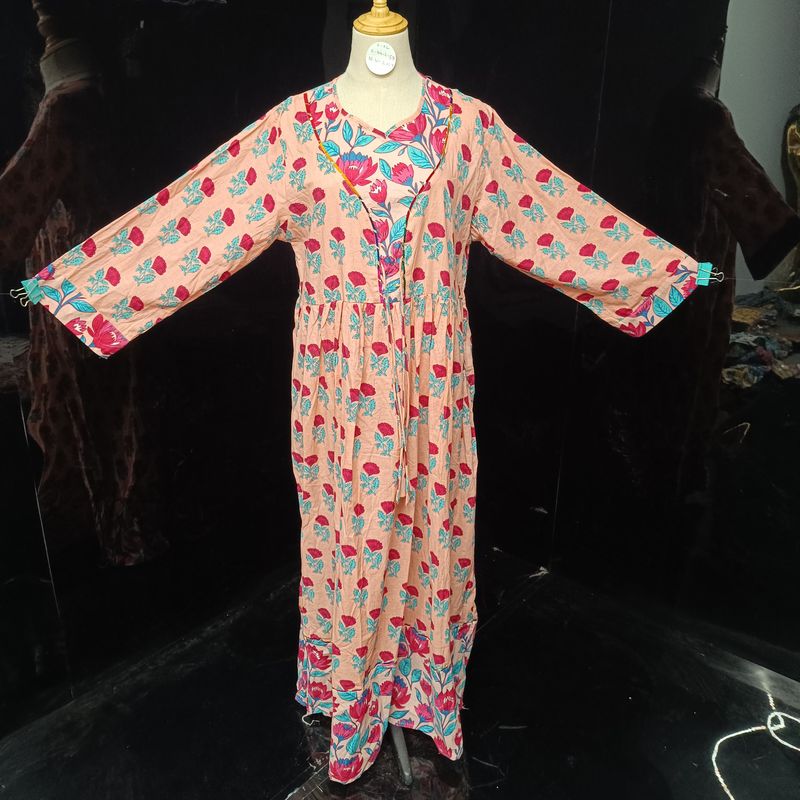 L/XL Zaria Printed Cotton Dress 57"Long Jalabiya