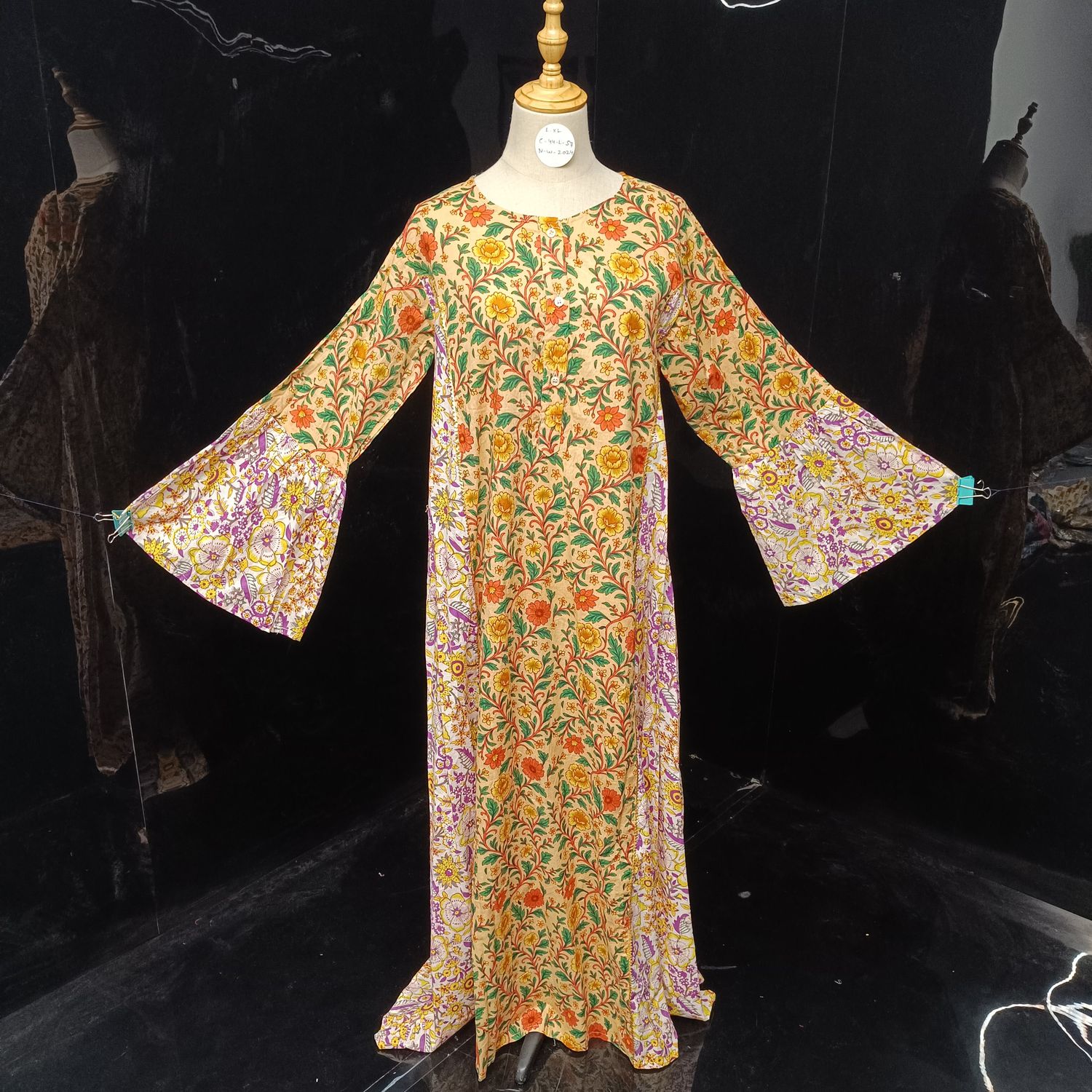 L/XL  Marry Blue Printed Cotton Dress 57" Long Jalabiya