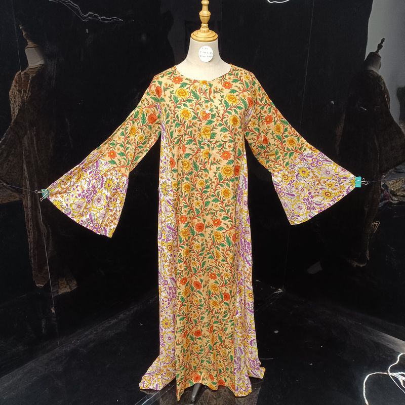 L/XL  Marry Blue Printed Cotton Dress 57" Long Jalabiya