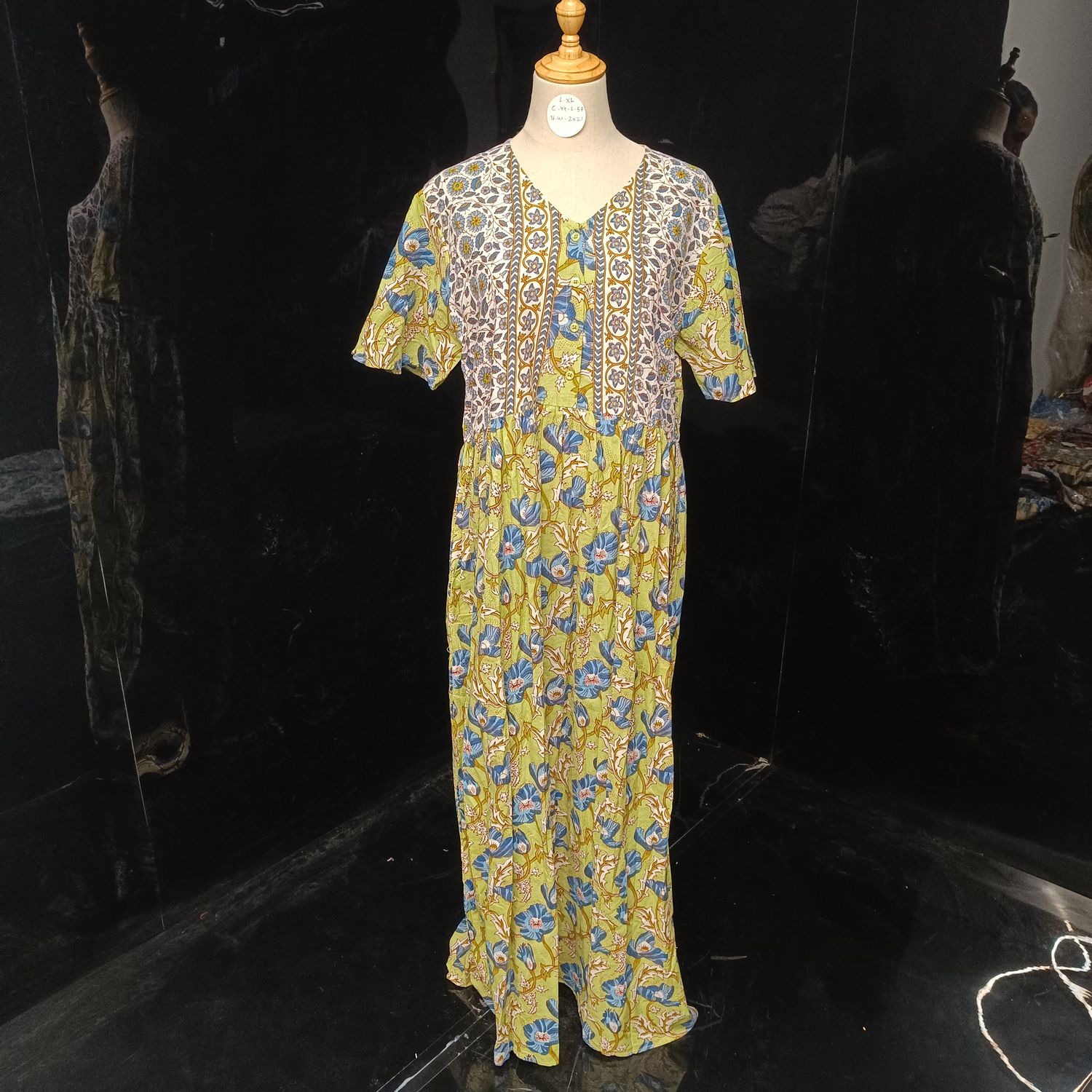 L-XL Rahaf Printed Cotton Dress 57" Long Jalabiya