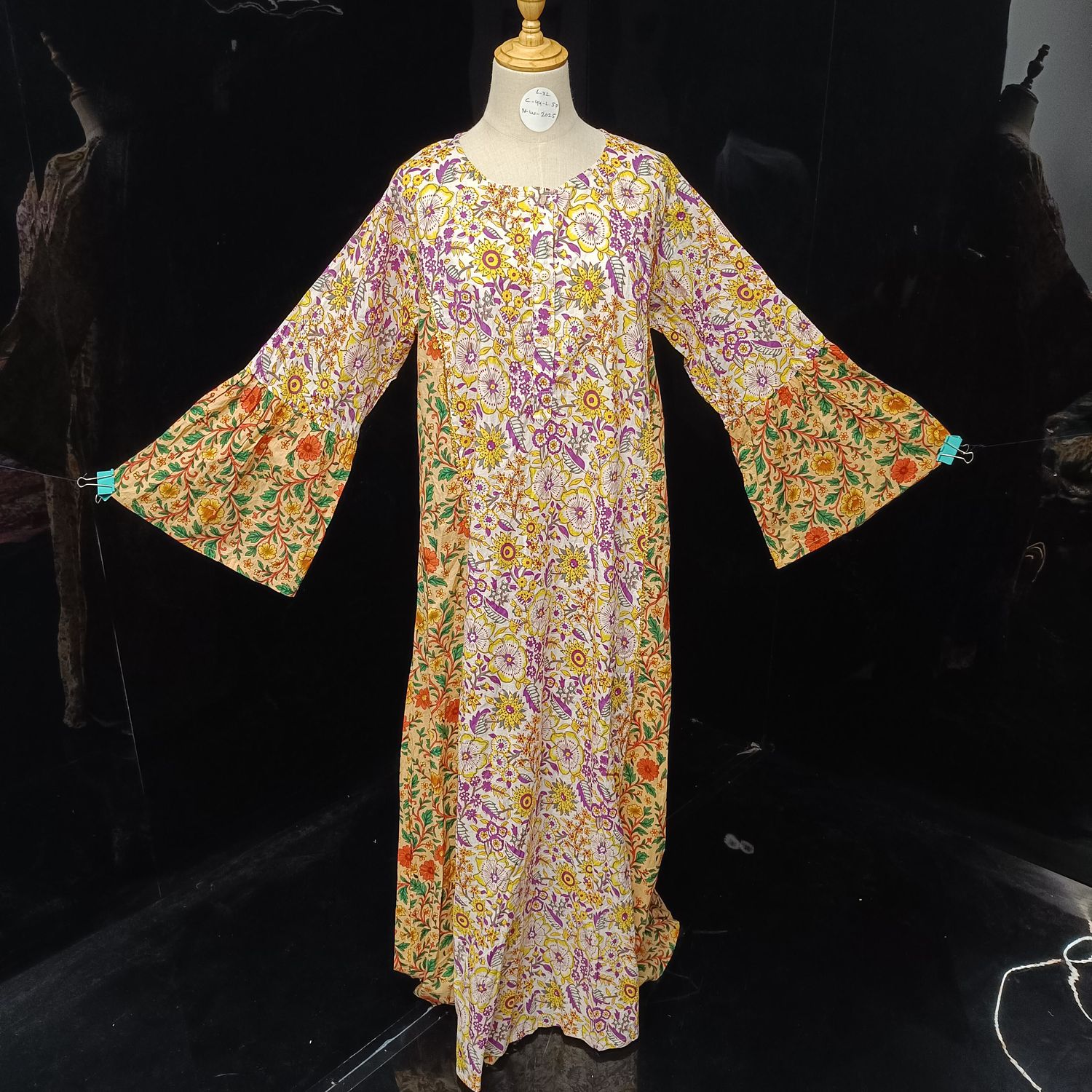 L/XL  Marry Blue Printed Cotton Dress 57" Long Jalabiya