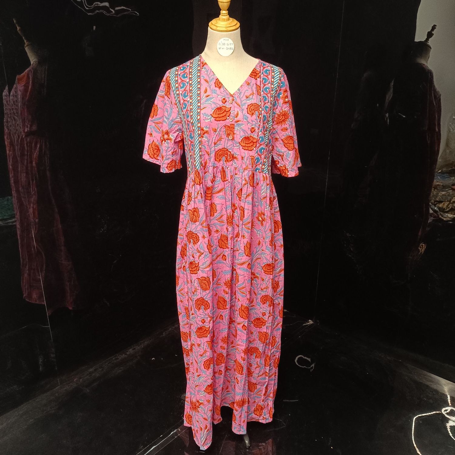 XS/S Rahaf Printed Cotton Dress 54" Long Jalabiya