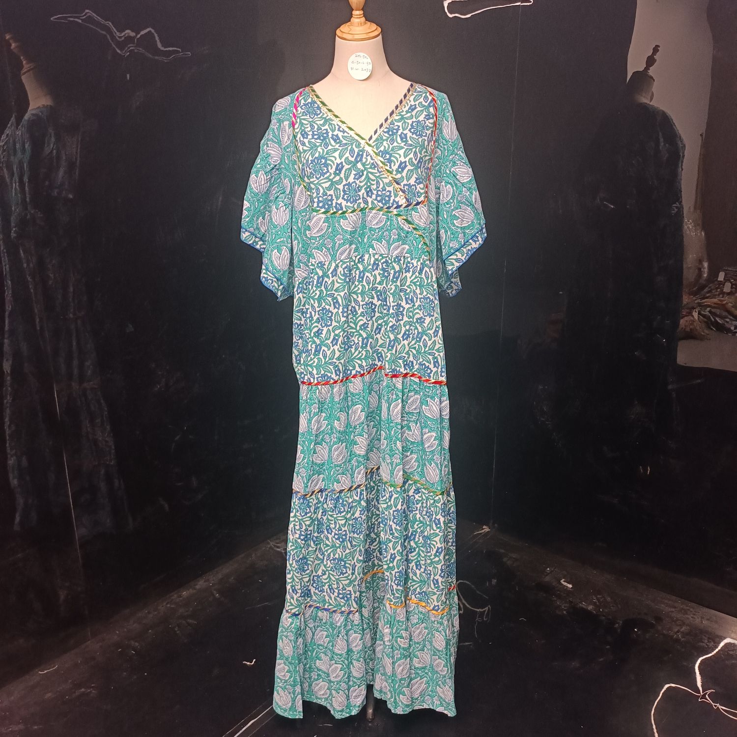 2XL/3XL Dahlia Printed Cotton Dress 57" Long Jalabiya