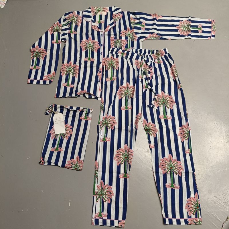 S-M Cotton Full Sleeves Pajamas Set