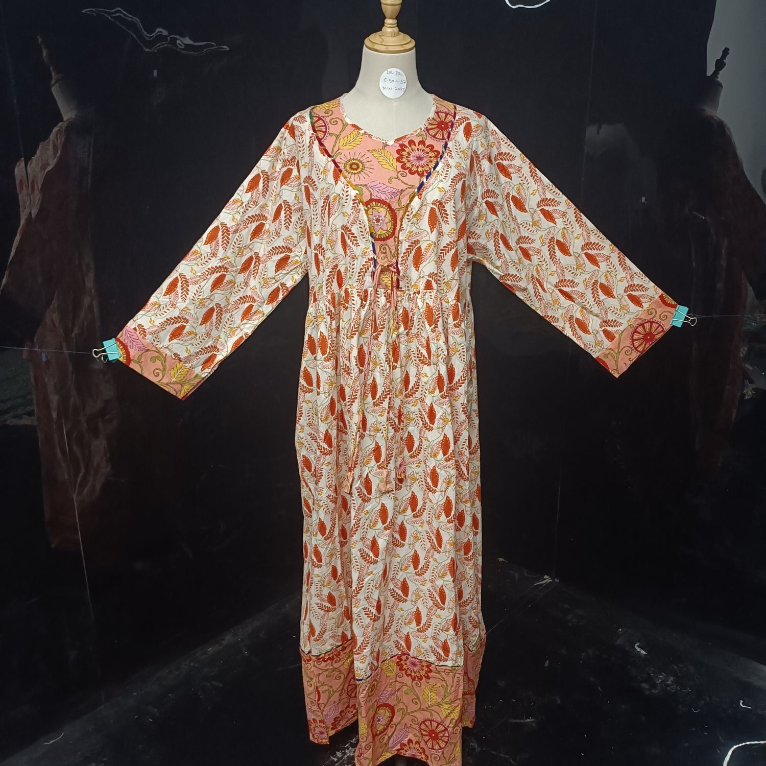 2XL/3XL Zaria Printed Cotton Dress 57"Long Jalabiya