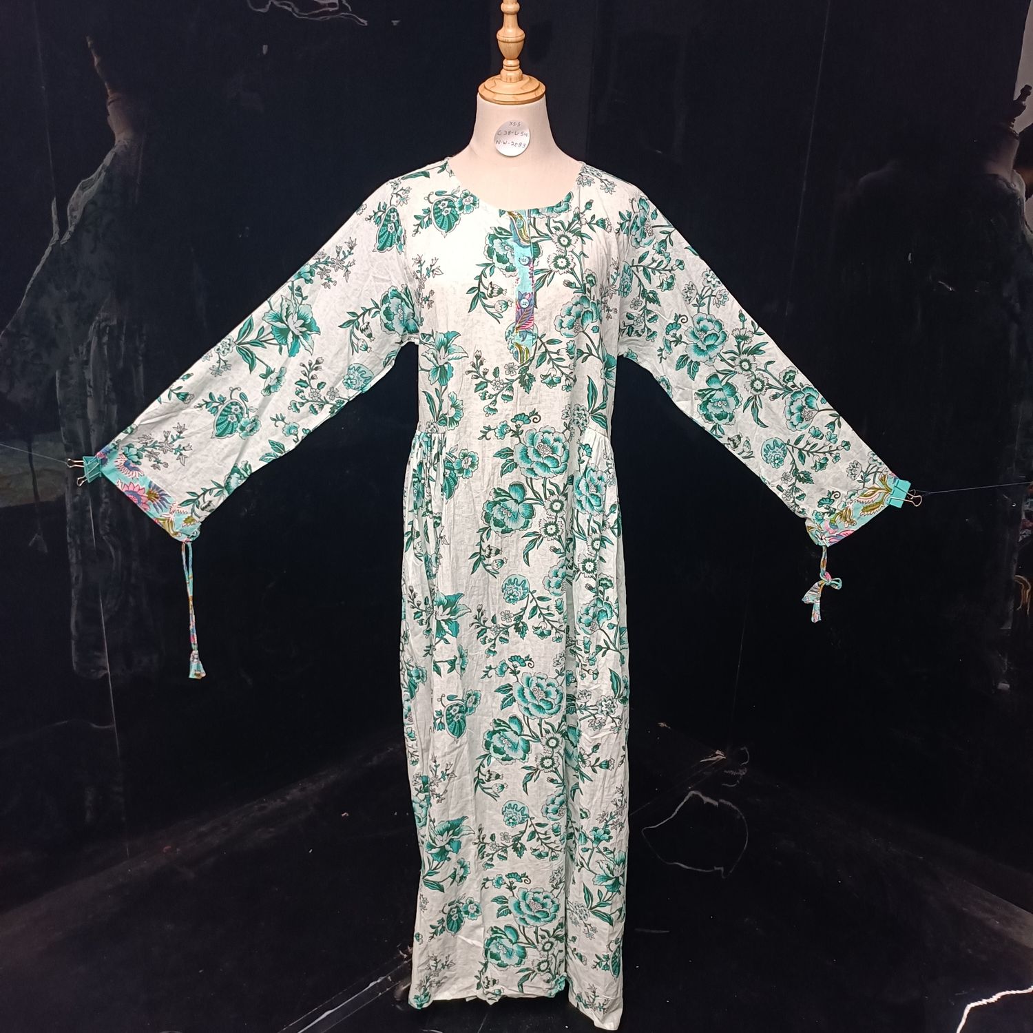 XS/S Jasmine Printed Cotton  Dress 54"Long Jalabiya