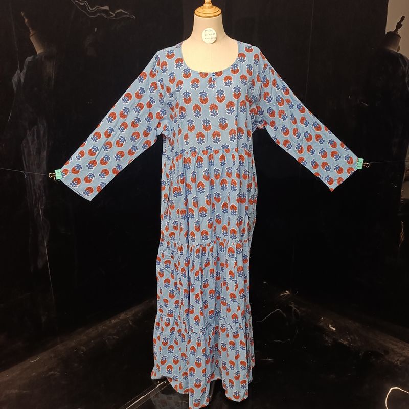 2XL/3XL Razia Printed Cotton Dress 56" Jalabiya
