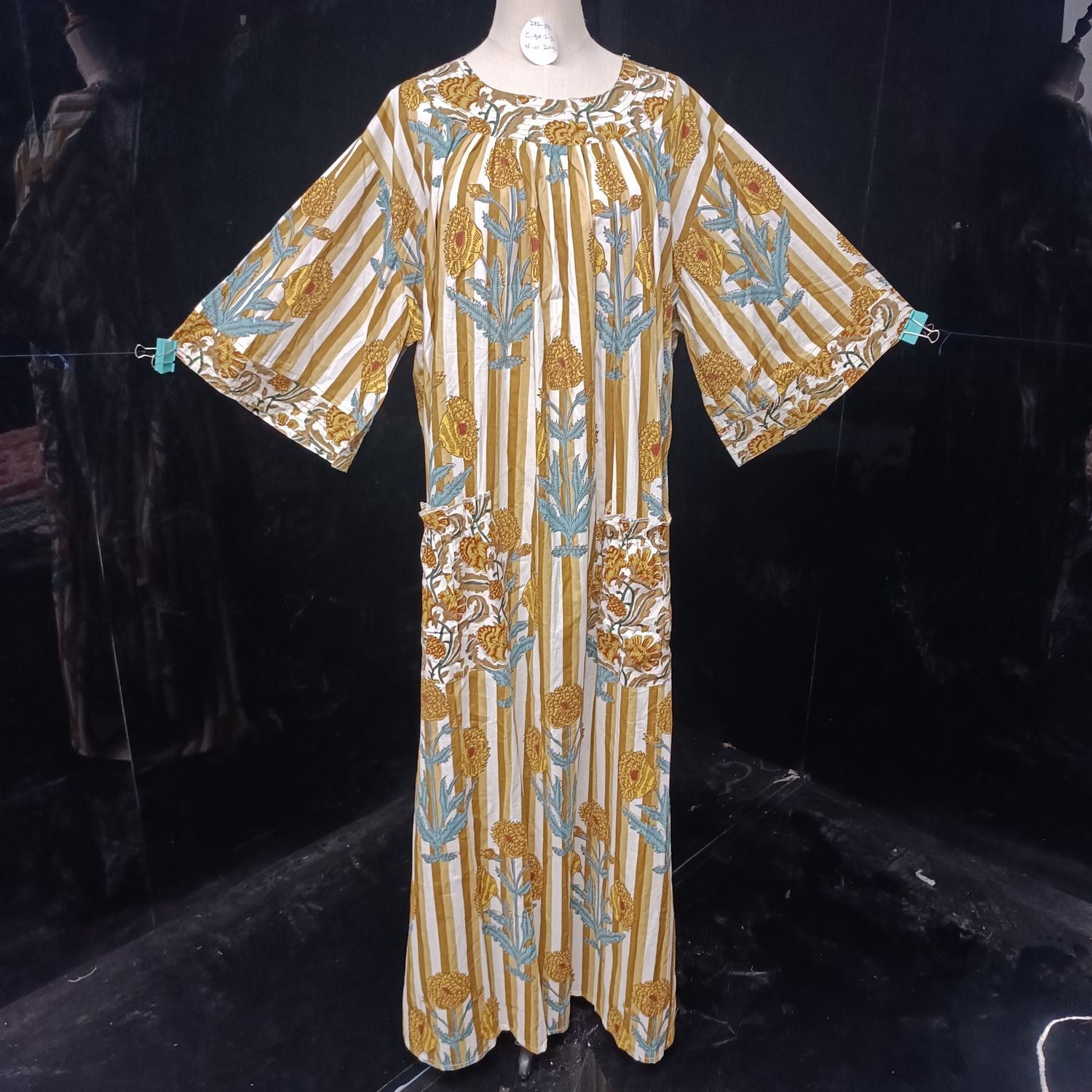 2XL/3XL Nawaar Printed Cotton Dress 56" Short Sleeves Jalabiya