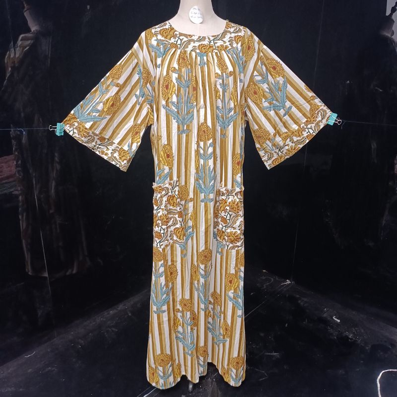 2XL/3XL Nawaar Printed Cotton Dress 56" Short Sleeves Jalabiya