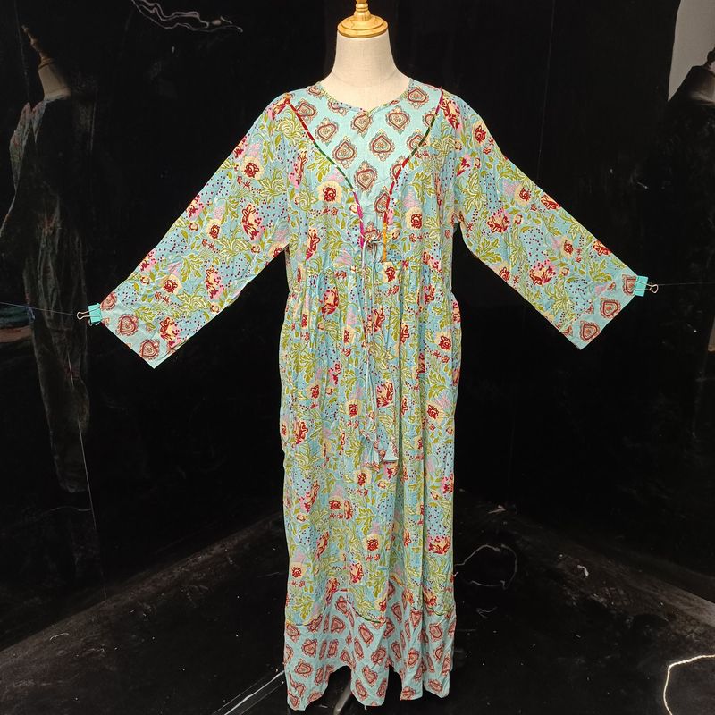 2XL/3XL Zaria Printed Cotton Dress 57"Long Jalabiya