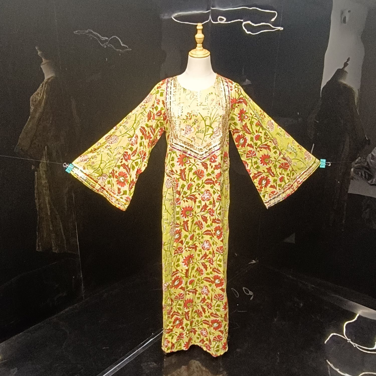 S-M Special Printed Cotton Dress 57" Long Sleeves Jalabiya