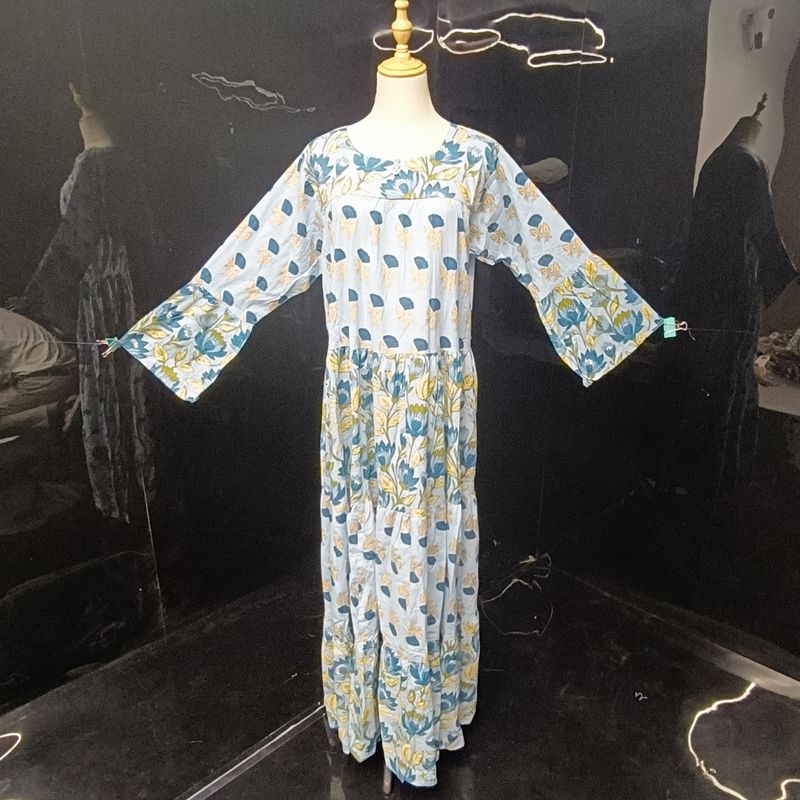 S/M Moon Printed Cotton Dress 57" Long Jalabiya