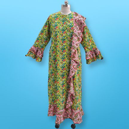 2XL/3XL Princess Printed Cotton Dress 57" Jalabiya