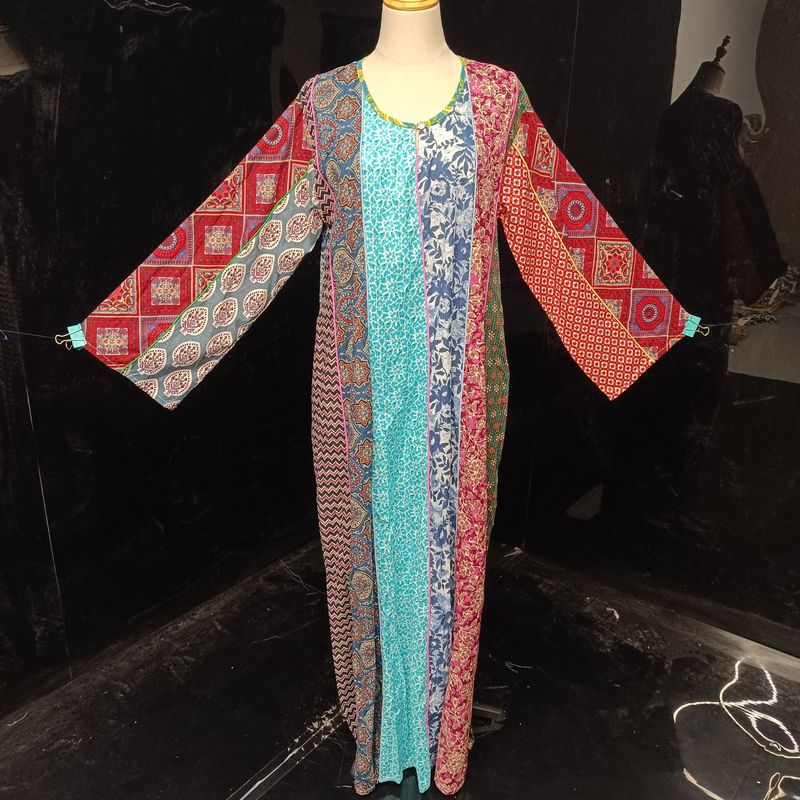 L-XL Malaysia Printed Cotton Dress 57" Long Jalabiya