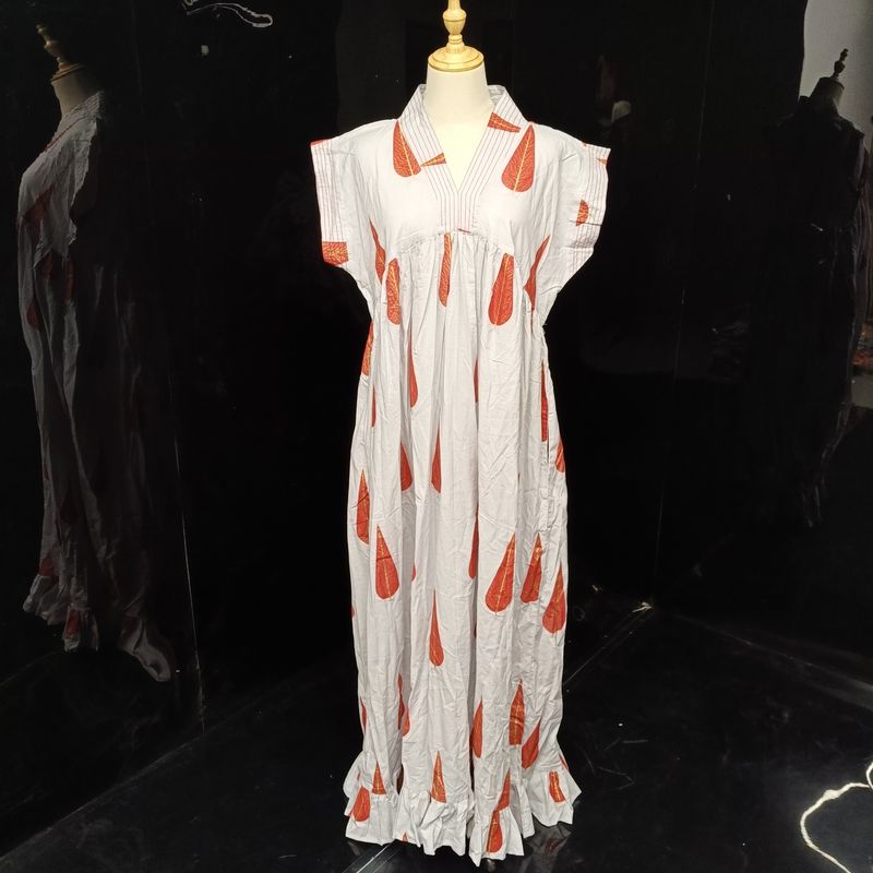 L-XL Amani Printed Cotton Dress 57" Short Sleeves Jalabiya