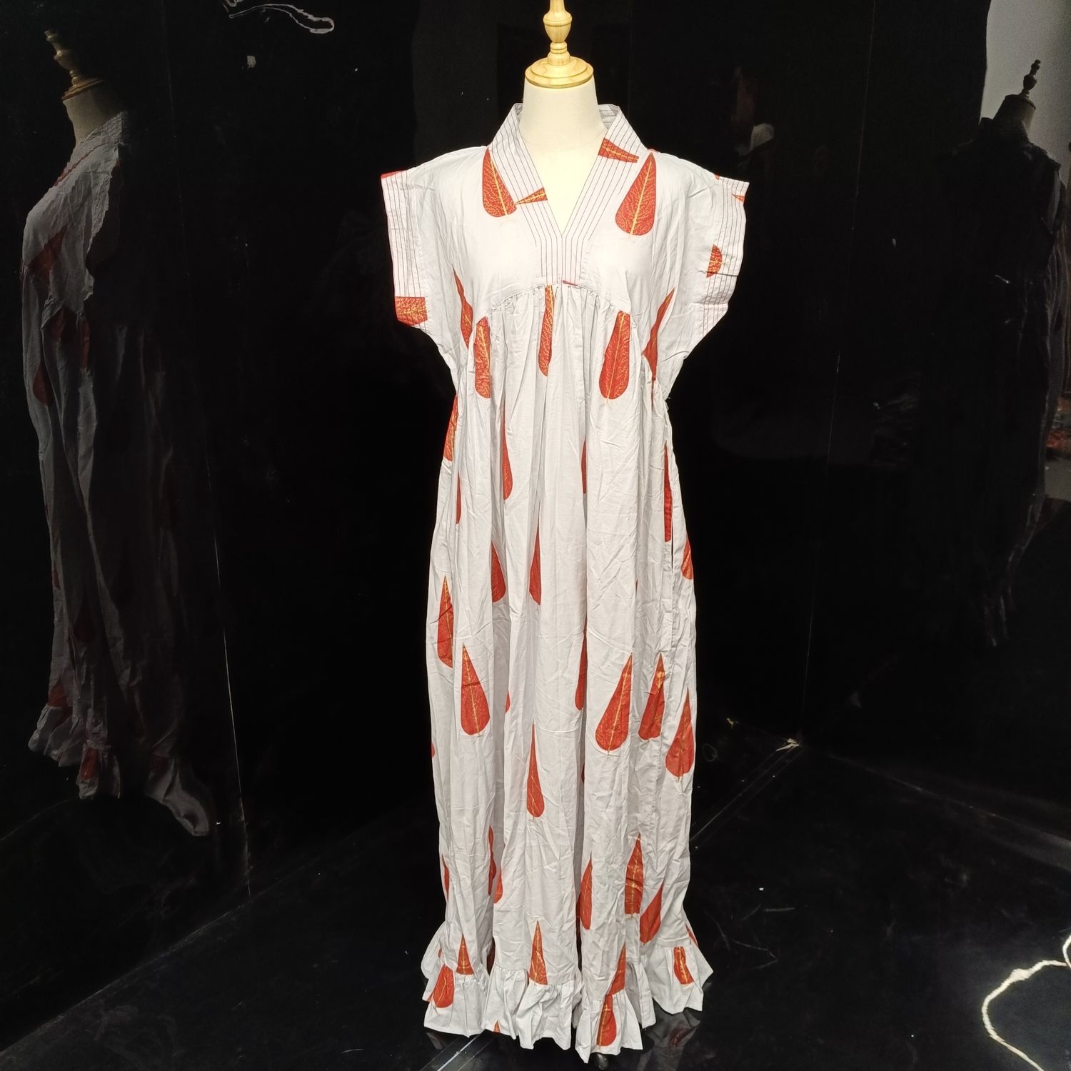 L-XL Amani Printed Cotton Dress 57" Short Sleeves Jalabiya