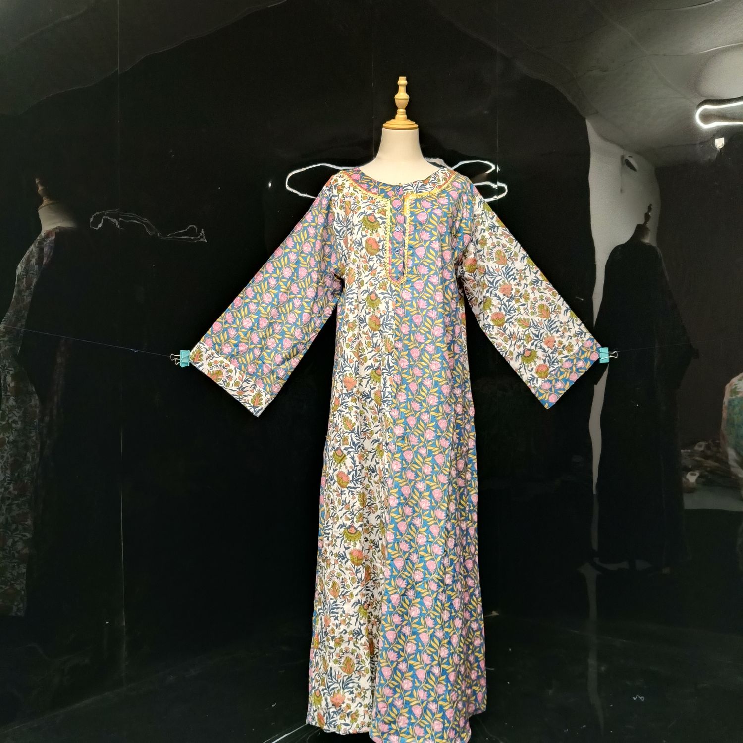 L-XL Noorain Printed Cotton Dress 57" Long Jalabiya