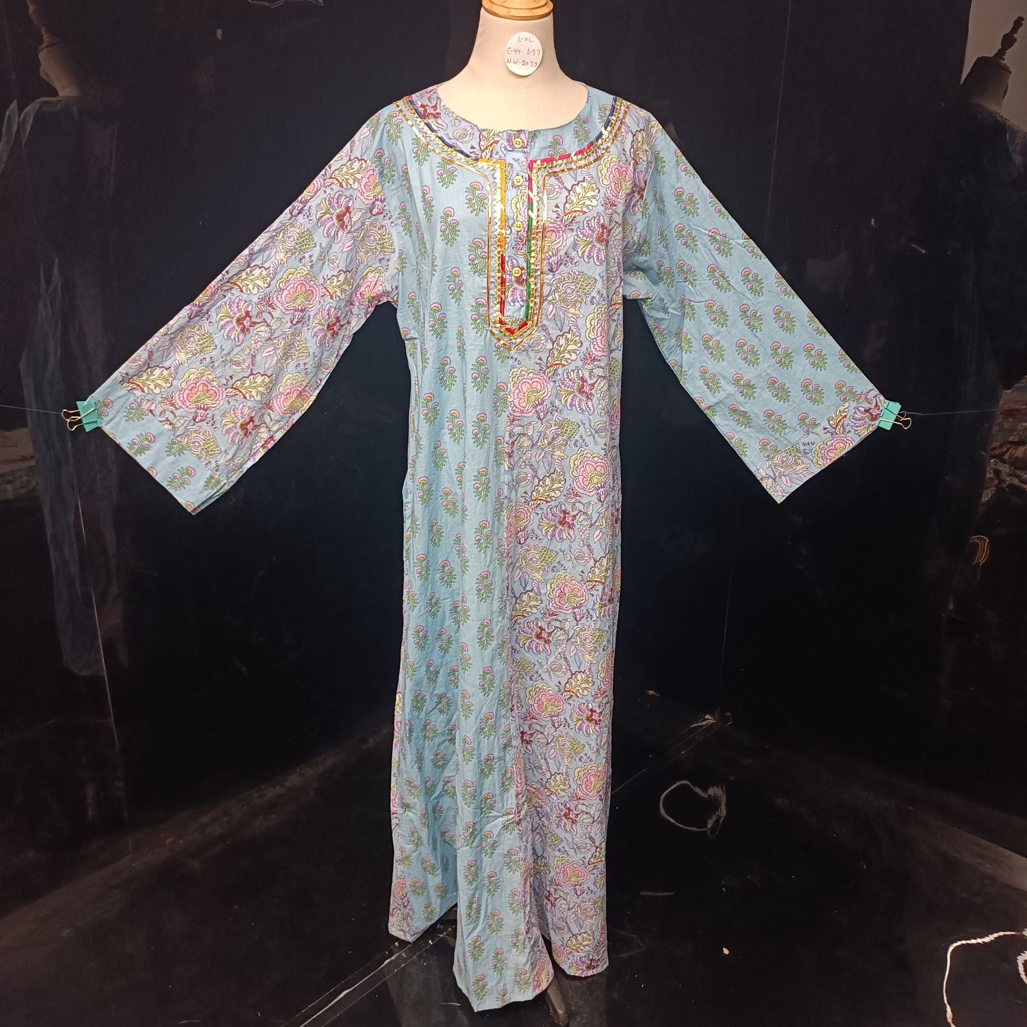 S\M Noorain Printed Cotton Dress 57" Long Jalabiya