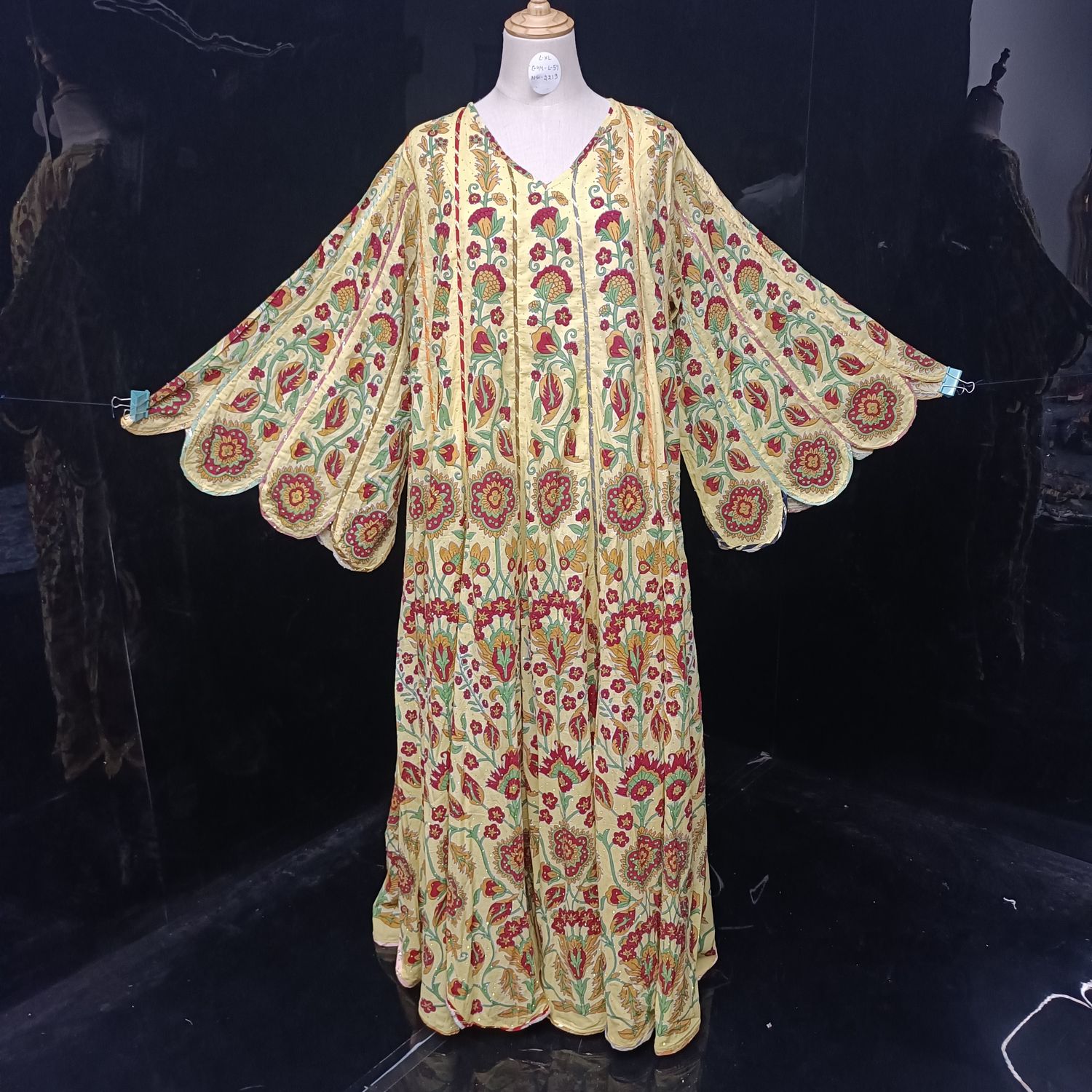 2XL/3XL Meher Crystal Black Cotton Dress 56" Long Jalabiya